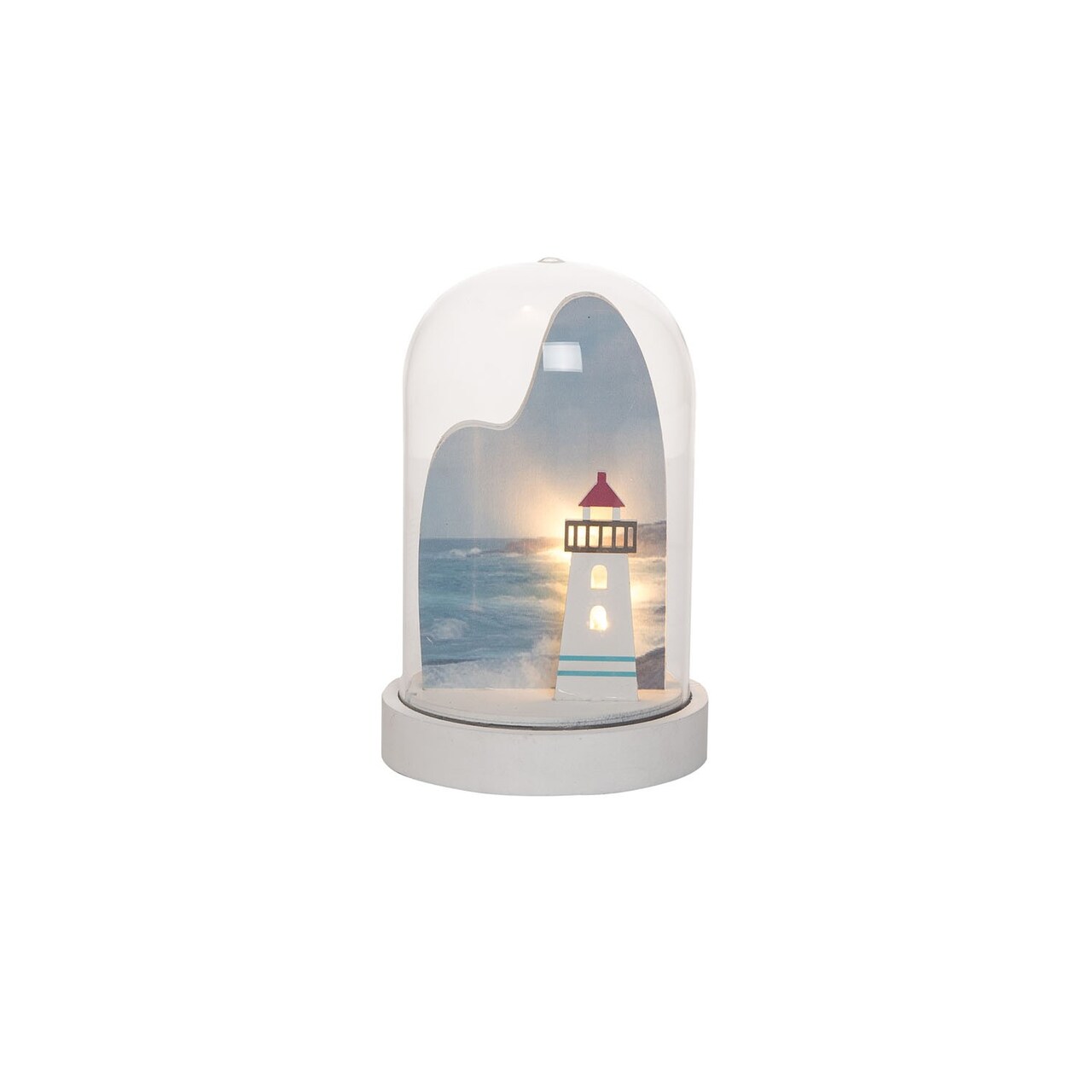 Lighthouse Scene Light-Up LED Globe Night Light Glass Wood Sunset Coastal Nautical Beach Ocean 3.94 x 3.94 x 6.3